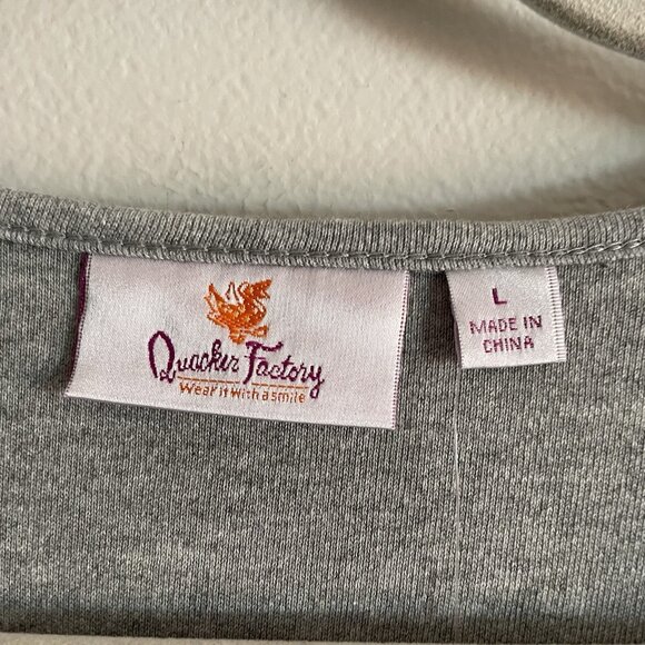 Quacker Factory Women L Gray Rhinestone Braided Sparkle 3/4 Sleeves T-Shirt NWT - Picture 7 of 10